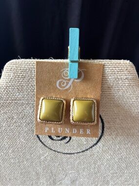 Plunder Gold-Tone Square Mustard Stud Earrings